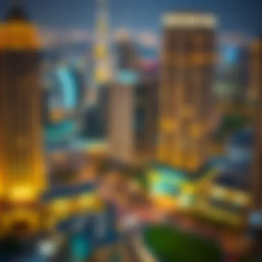 A panoramic view of Downtown Dubai showcasing Mashreq Bank's location