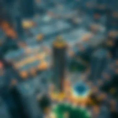 Aerial view of the strategic location of Mihtab Tower in Dubai