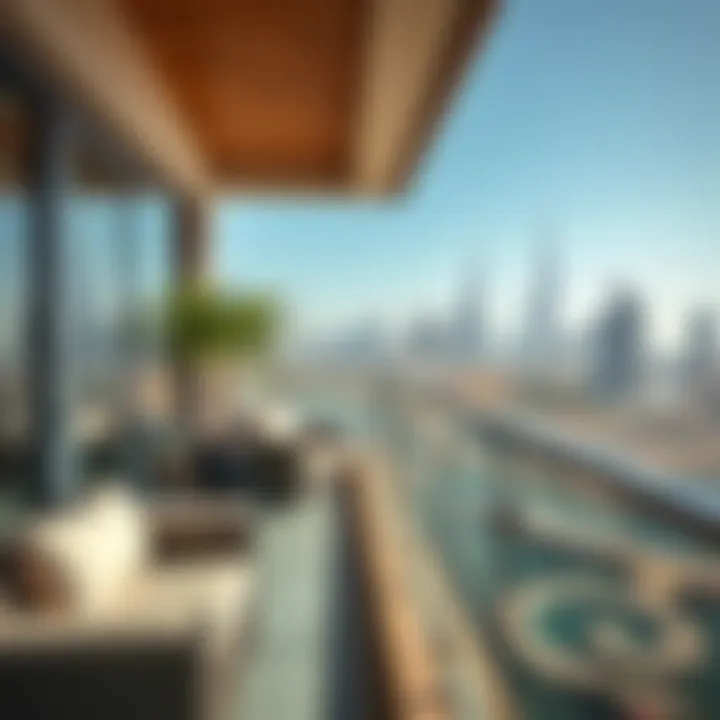 Scenic view from a Mira Holiday Home balcony overlooking the Dubai skyline