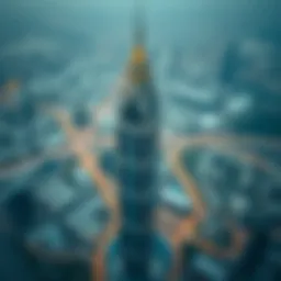 Aerial view showcasing the strategic location of Nation Tower in Dubai.
