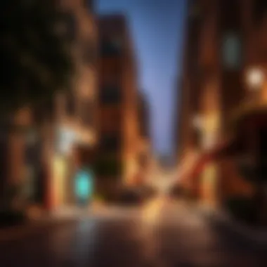 A vibrant neighborhood in Dubai featuring local amenities.