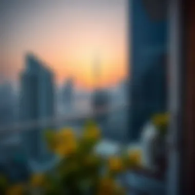 A picturesque view of Dubai's skyline from a studio balcony.