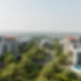 Aerial view of Palmview showcasing modern architecture and lush greenery