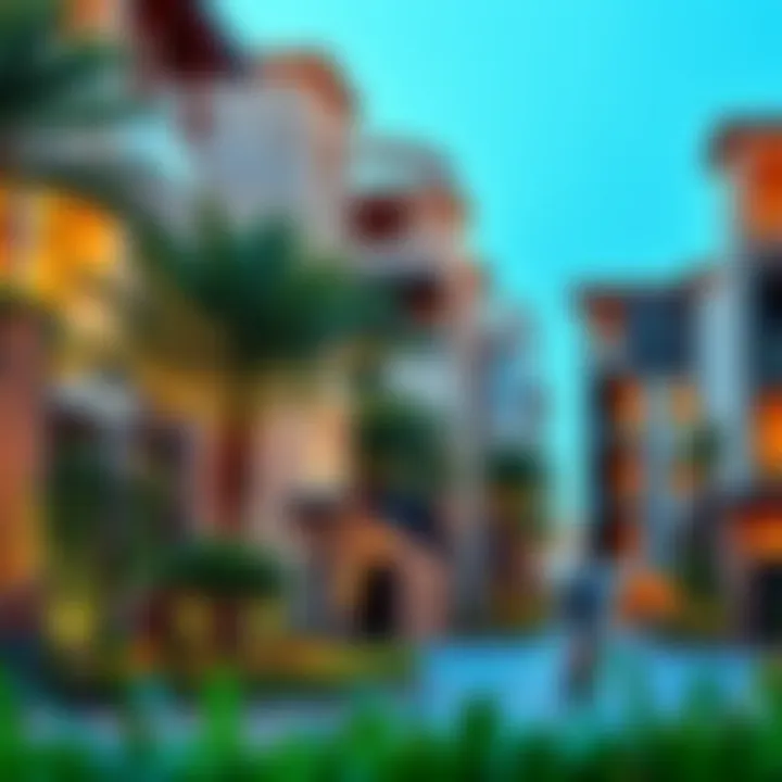 Luxury Living in UAE Neighborhoods A vibrant neighborhood in the UAE with luxury apartments and lush greenery