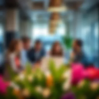 Business professionals collaborating in a vibrant setting