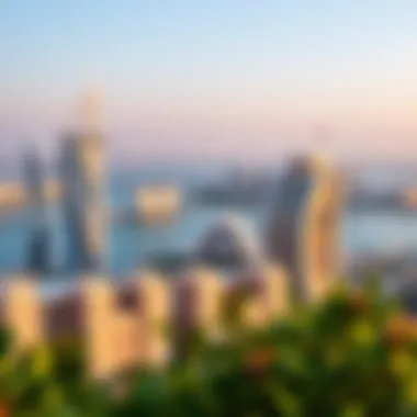 Luxury Living in Dubai's Skyline Panoramic view of Dubai skyline showcasing luxury apartment buildings