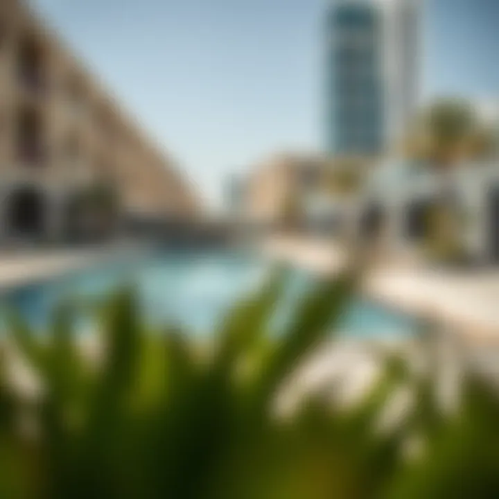 Amenities in a residential complex, including a pool and gym