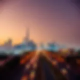 A panoramic view of Sheikh Zayed Road showcasing the skyline of Dubai