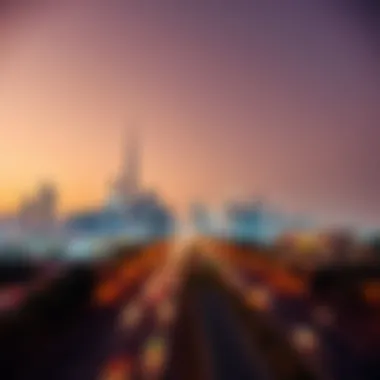 A panoramic view of Sheikh Zayed Road showcasing the skyline of Dubai