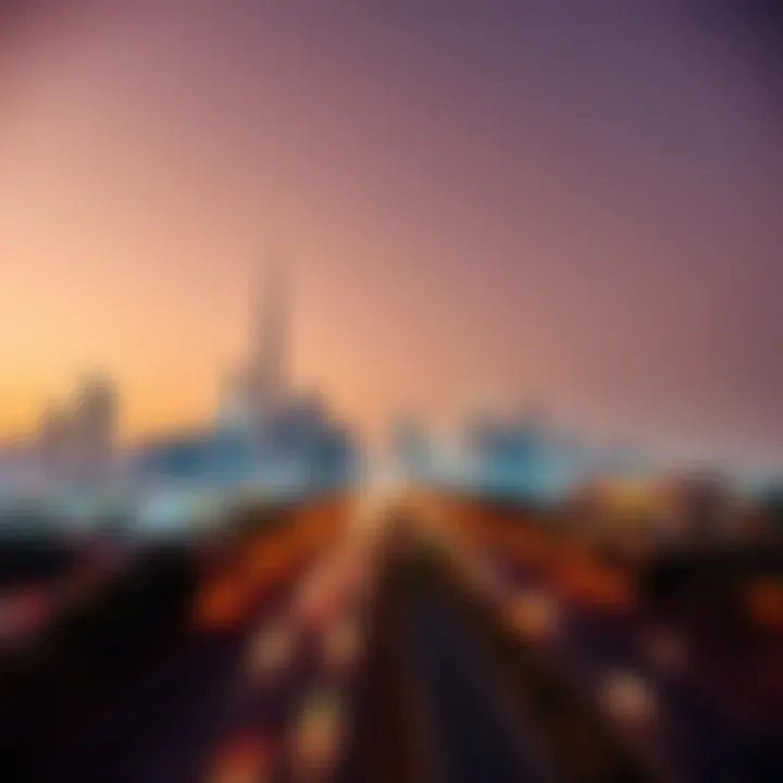 A panoramic view of Sheikh Zayed Road showcasing the skyline of Dubai