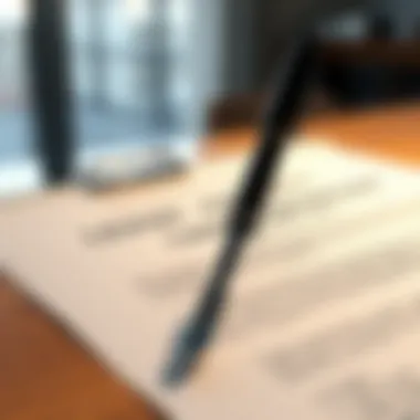 A close-up of a lease agreement document with a pen poised for signature.
