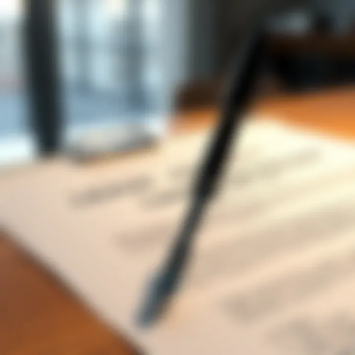 A close-up of a lease agreement document with a pen poised for signature.