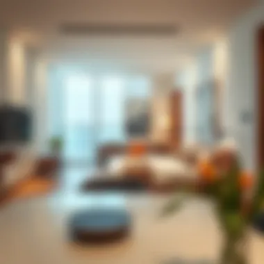 A modern studio apartment showcasing sleek design and vibrant decor.