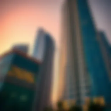 Innovative Designs of Nearby Skyscrapers Architectural details of nearby skyscrapers showcasing innovative designs