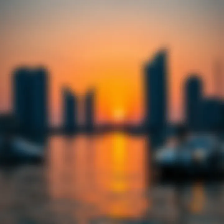 Sunset over Dubai Creek Harbour Sunset over Dubai Creek Harbour highlighting luxury living