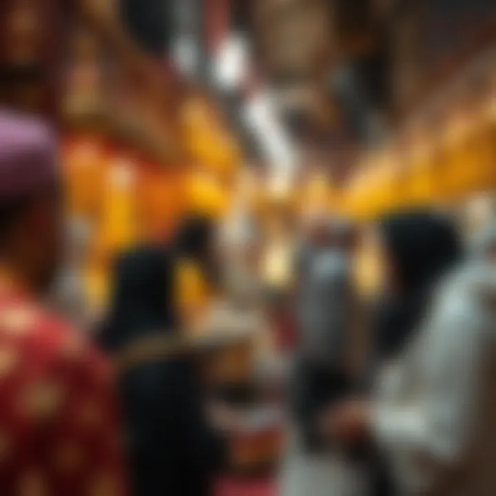 The Art of Bargaining at Dubai Gold Souk Traditional bargaining scene between customers and vendors in Dubai Gold Souk