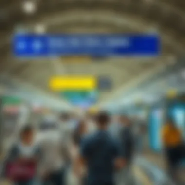 Commuter Activity at Dubai Mall Metro Station A bustling scene at the Dubai Mall Metro Station with commuters and signage