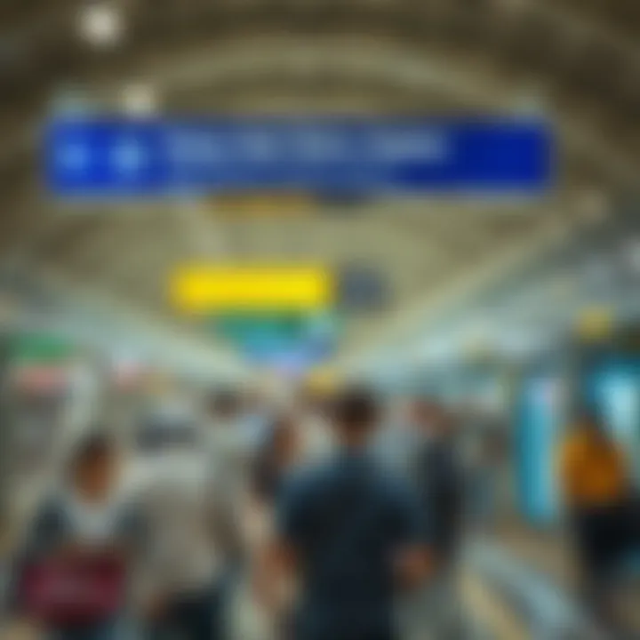 Commuter Activity at Dubai Mall Metro Station A bustling scene at the Dubai Mall Metro Station with commuters and signage
