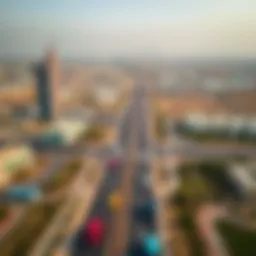 Aerial view of Emirates Road showcasing its expanse through Ajman