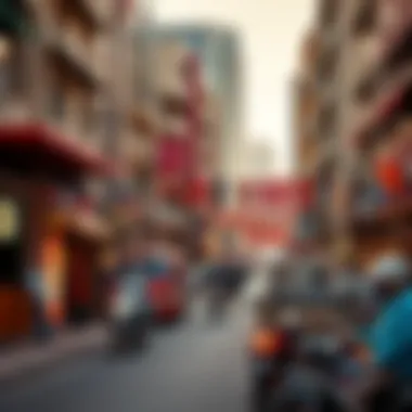 Vibrant street life in a bustling neighborhood of Central Dubai