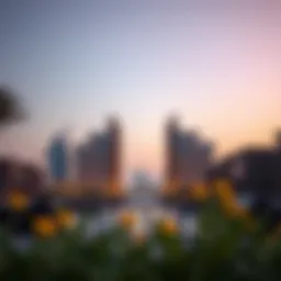 Stunning view of the Golden Gate in Dubai at sunset