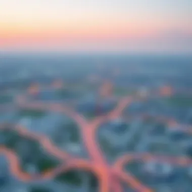 Map illustration showcasing key infrastructures near Shakhbout City