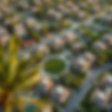 Neighborhood Layout with Green Spaces Aerial view of Dubai neighborhoods with parks, showcasing the layout and amenities