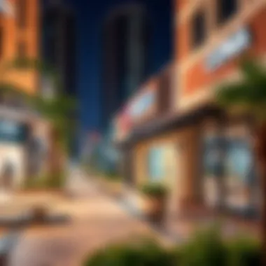 Local amenities of International City including parks and shops