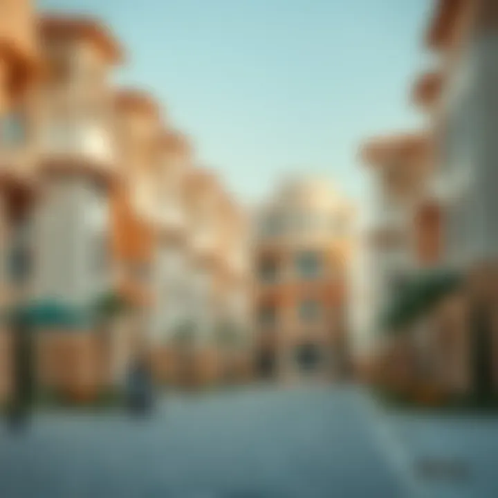 Intricate architectural designs of a luxury residential neighborhood in Dubai.