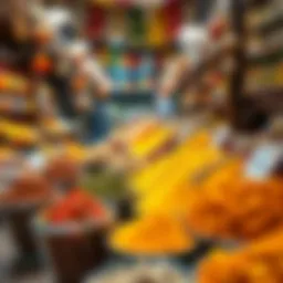 Colorful spices displayed in a traditional souk