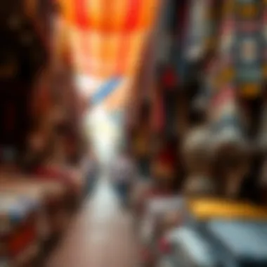 Textile Extravaganza: Vibrant Fabrics of Dubai A bustling souk showcasing textiles and fabrics