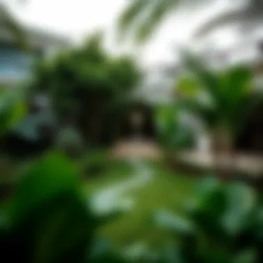 Serene garden surrounding a villa