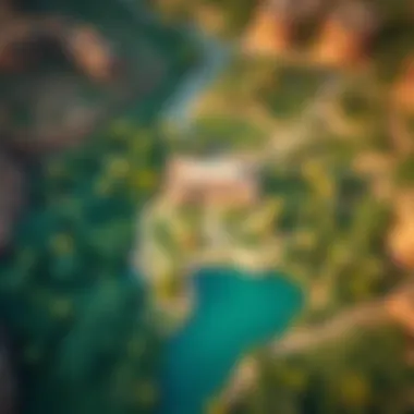 Aerial Perspective of Wadi Hatta's Greenery Aerial view showcasing the lush greenery surrounding Wadi Hatta