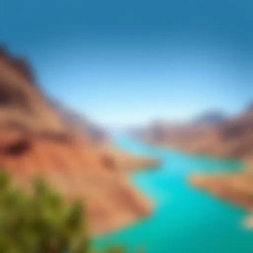 Stunning landscape of Wadi Hatta with mountains and turquoise waters
