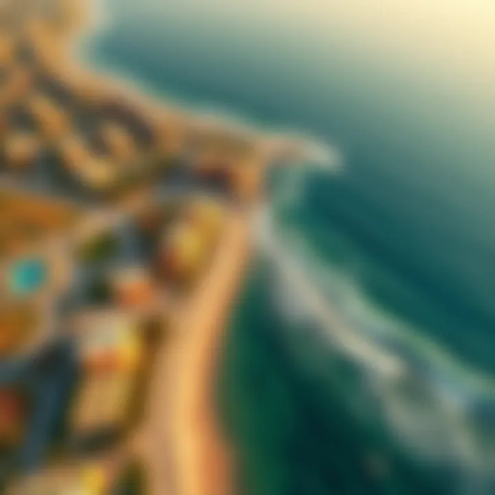 Aerial view of Zorah Beach highlighting its pristine shoreline and surrounding developments