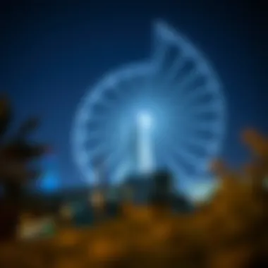 Night Illumination: A Modern Landmark A night view of the Eye of Dubai illuminated, symbolizing its role as a modern landmark.