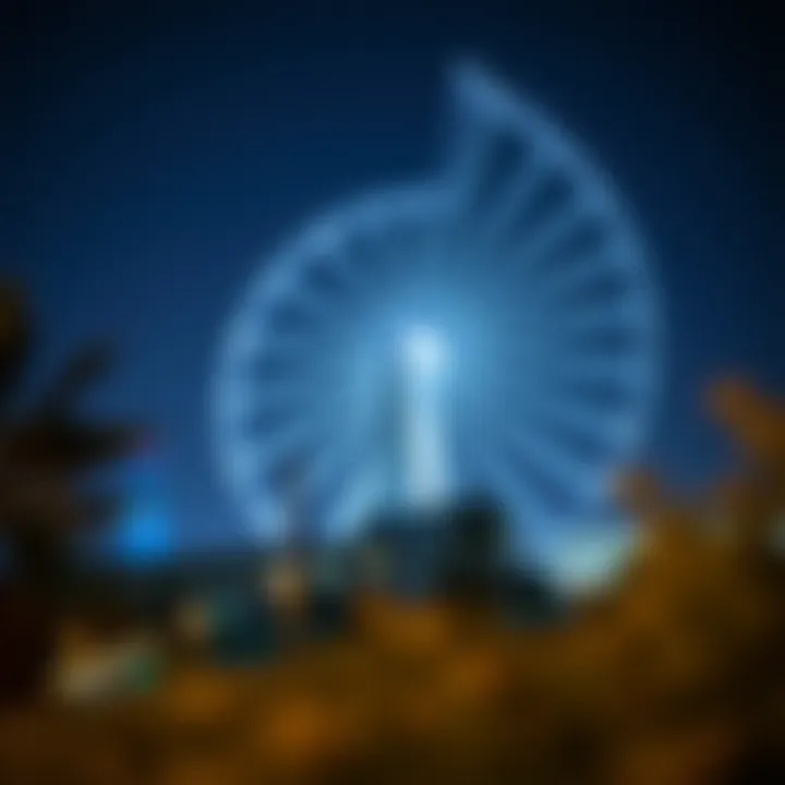 Night Illumination: A Modern Landmark A night view of the Eye of Dubai illuminated, symbolizing its role as a modern landmark.