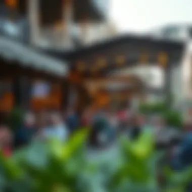 Outdoor Dining Experience in Festival City An outdoor dining area filled with patrons enjoying meals and the ambiance