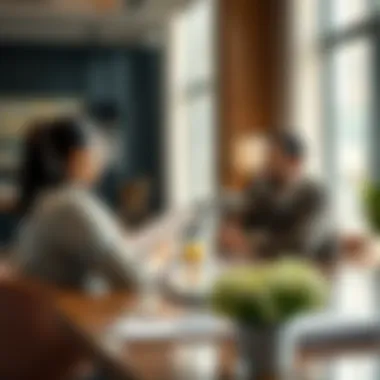 Real estate agent discussing studio rental options with clients