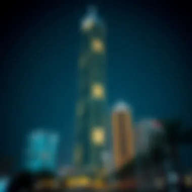 Night view of Future Tower illuminated