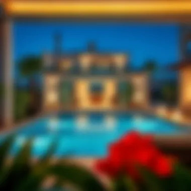 Luxurious pool area in a garden view villa