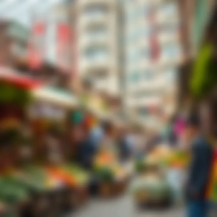 Cultural Exchange in Global Markets A vibrant marketplace symbolizing cultural exchange