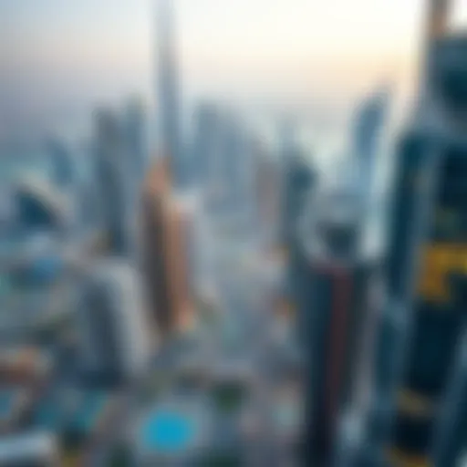 Dubai Skyline: A View of Architectural Marvels Aerial view of Dubai skyline showcasing iconic buildings