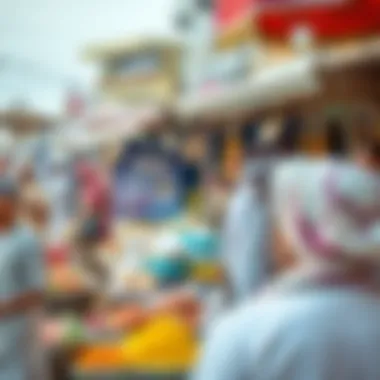 Emirati Culture in a Market Setting A vibrant market scene highlighting traditional Emirati culture
