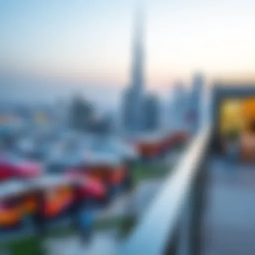 Panoramic Skyline View from Nakheel Mall Rooftop A panoramic view of the Nakheel Mall rooftop showcasing Dubai's skyline