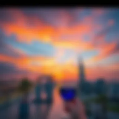 Stunning Sunset from Nakheel Mall Rooftop A vibrant sunset view from the rooftop, highlighting the beauty of Dubai