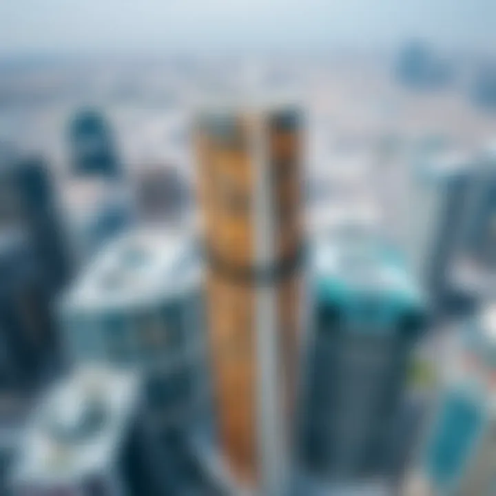 Aerial View of Narcissus Building in Dubai An aerial view of Dubai featuring the Narcissus Building amidst the skyline.