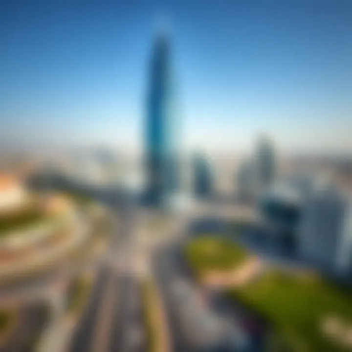 Aerial view of Sheikh Zayed Road showcasing the Blue Tower