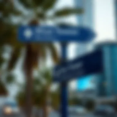 Signage and directions to the Blue Tower