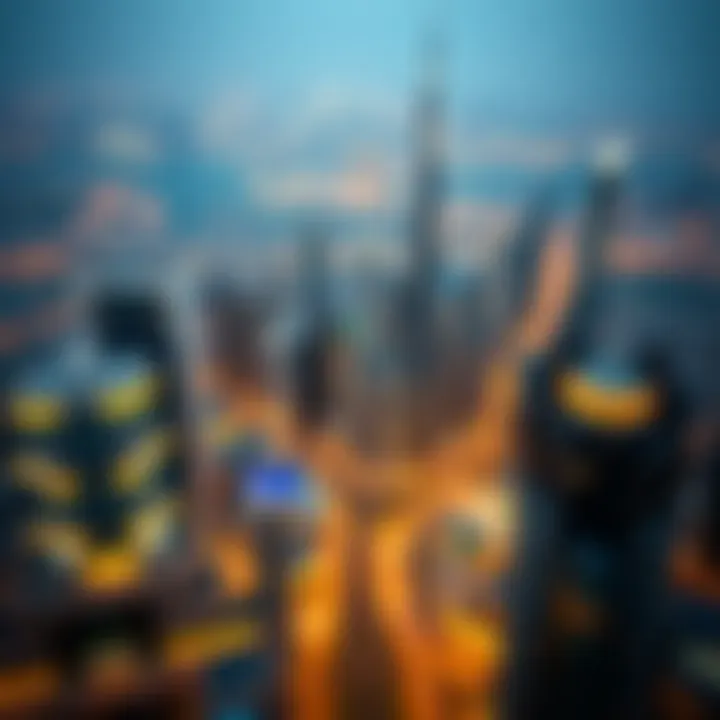 Aerial View of Dubai's Real Estate Landscape Aerial view of Dubai's skyline showcasing iconic buildings